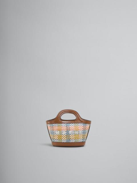 Marni BROWN LEATHER AND RAFFIA-EFFECT FABRIC TROPICALIA MICRO BAG