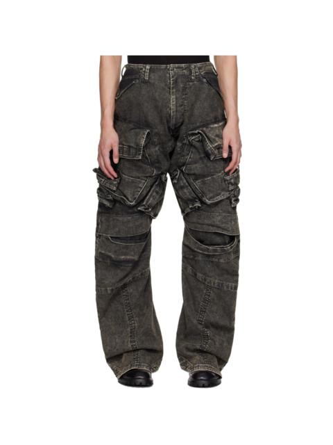 Gray Gasmask Denim Cargo Pants