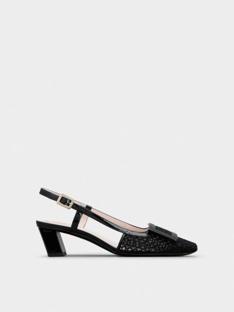 Roger Vivier Belle Vivier Net Lacquered Buckle Slingback Pumps in Fabric