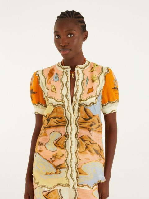 FARM RIO Multicolor Rio Souvenir Scarves Puff Sleeve Blouse