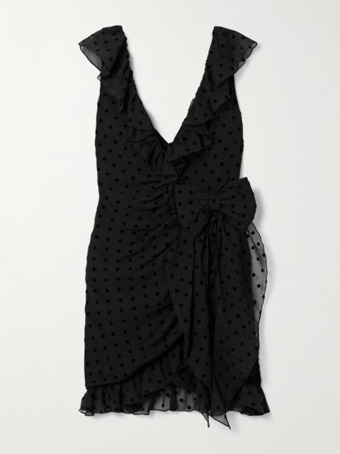 Alessandra Rich Bow-embellished Ruffled Flocked Silk-chiffon Mini Dress