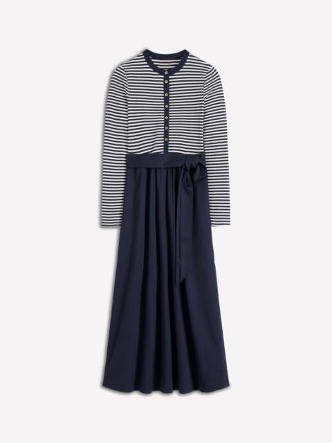 BODEN Button Detail Mix Dress-Navy Stripe