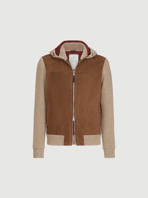 Brunello Cucinelli Suede and cashmere knit hooded bomber jacket with Thermore® padding