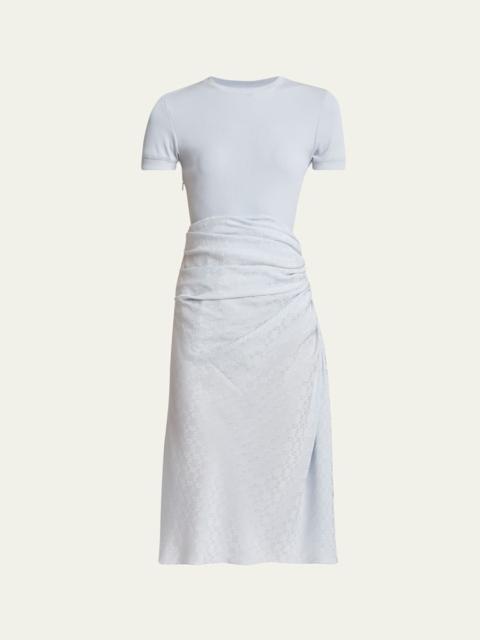 Givenchy Ruched Monogram Draped Silk Midi Dress