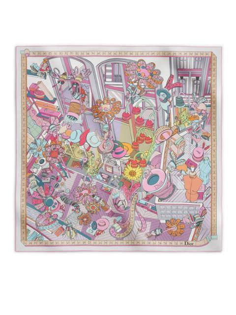 Dior LIGHT PINK AND MULTICOLORED SILK TWILL SQUARE SCARF