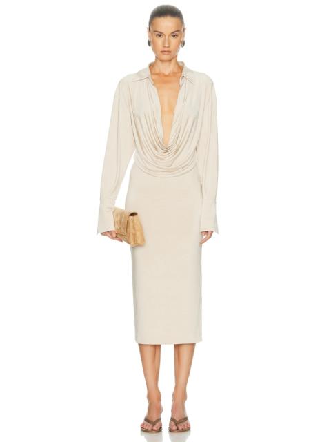 THE ANDAMANE Lilia Deep V Collar Midi Dress