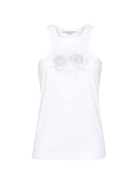 floral-embroidered cotton tank top