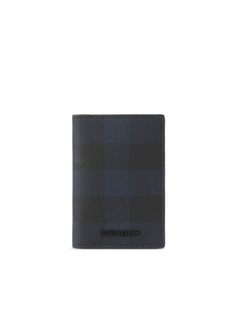 check-pattern leather card holder