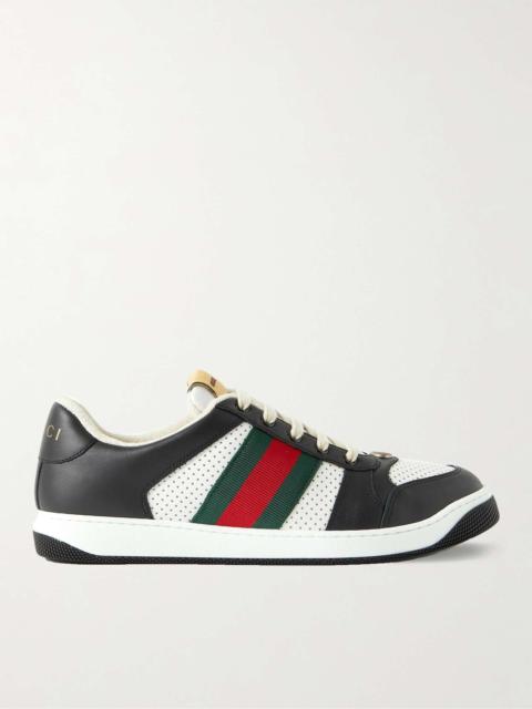 GUCCI Screener Webbing-Trimmed Perforated Leather Sneakers