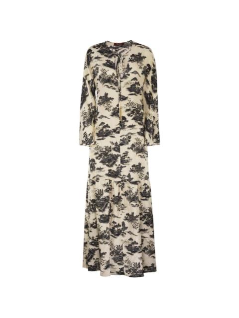 Max Mara Studio landscape-print drawstring maxi dress