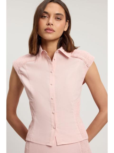 KAREN MILLEN Shirred Collared Woven Top