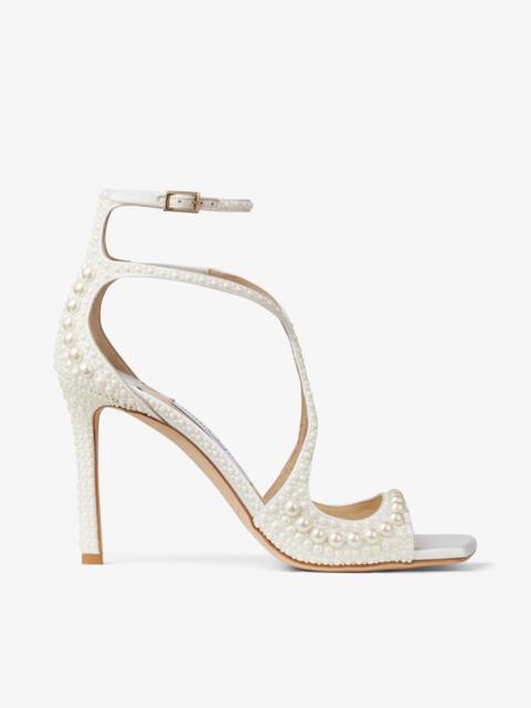 Azia 95
White Satin Sandals with All-Over Pearls