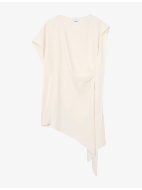 REISS Athena Draped Asymmetric-Hem Woven Mini Dress