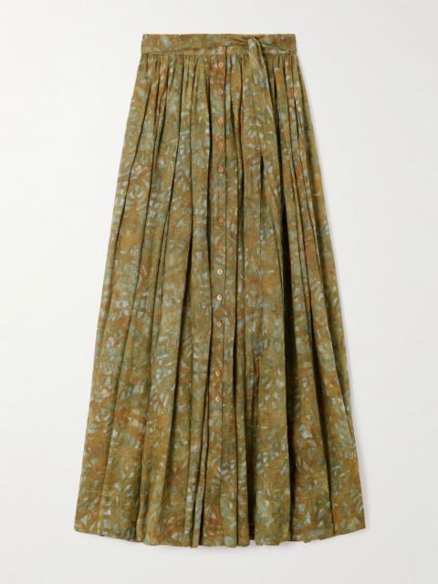 cortana Lil pleated printed ramie maxi skirt Green