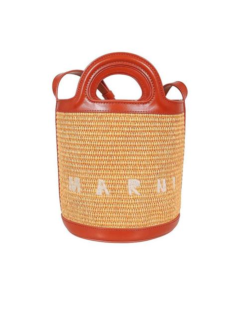 Marni Tropicalia Small Bucket Bag in Leather and Raffia-Effect Fabric