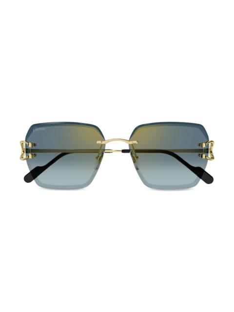 Cartier Women's C Decor 58MM 24K-Gold-Plated Metal Rimless Butterfly Sunglasses - Gold Blue Gradient