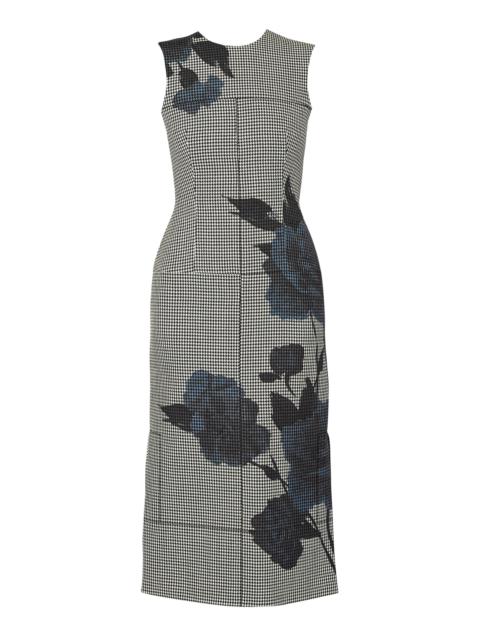 Wool Floral-Printed Midi Sheath Dress blue