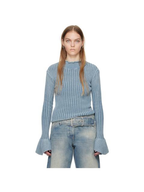 Blue Flared Cuff Sweater
