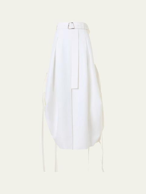 AKRIS Belted Side-Gathered Midi Skirt