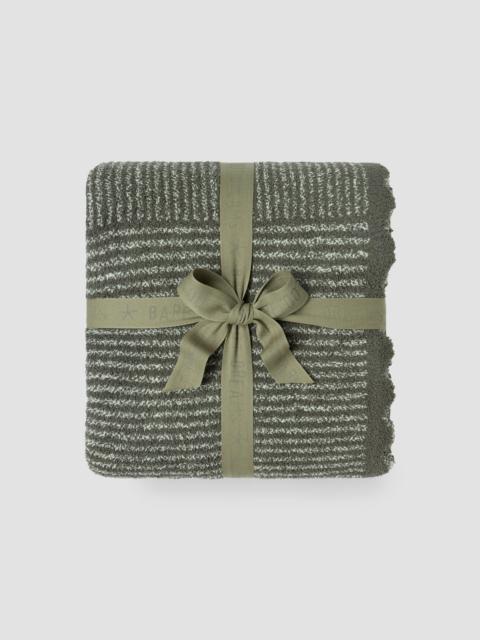 Barefoot Dreams CozyChic Scallop Stripe Throw Blanket - Olive Branch Cream