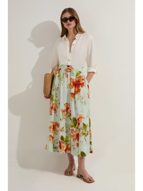 KAREN MILLEN Premium Viscose Linen Floral Tie Waist Woven Skirt