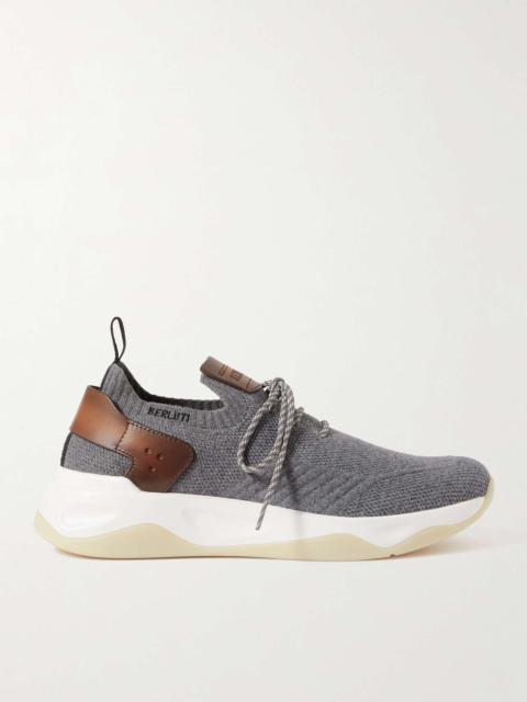 Berluti Shadow Venezia Leather-Trimmed Stretch-Knit Sneakers