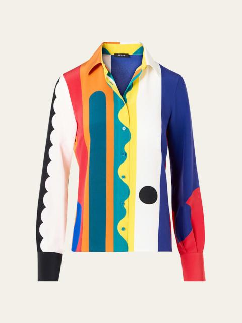 AKRIS Abstract-Print Silk Crepe Button-Down Shirt