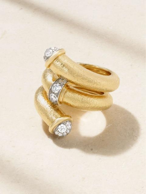 Pipe 18-karat gold, platinum and diamond ring Gold