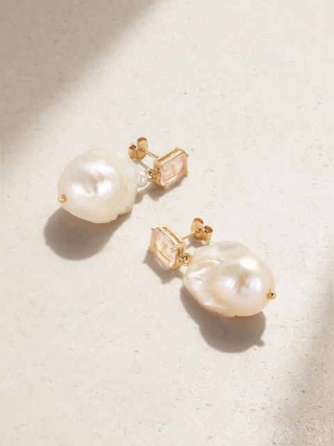 MATEO 14-karat gold, pearl and rose quartz earrings Gold