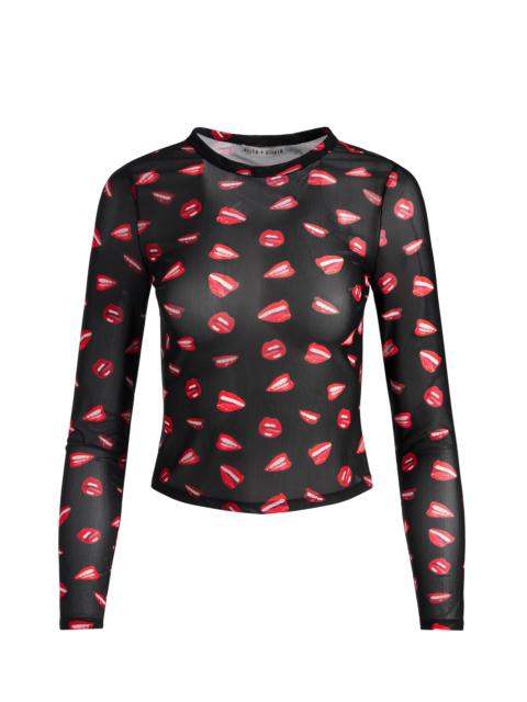 Alice + Olivia A+O X TOM WESSELMANN DELAINA MESH LONG SLEEVE TOP