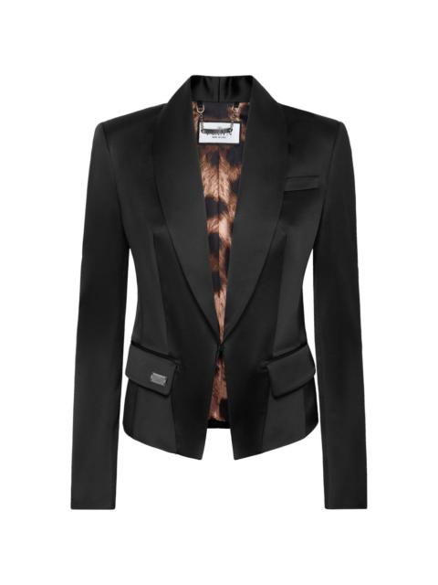 satin-finish single-breasted blazer