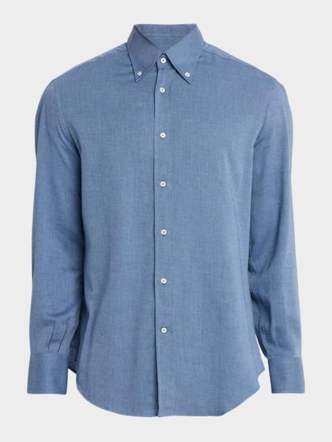 Brunello Cucinelli Men's Cotton and Cashmere Diagonal Flannel Button-Down Shirt