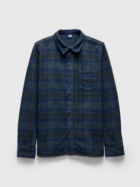 Pure Blue Japan Indigo Overdye Cotton Tweed Shirt in Brown Check