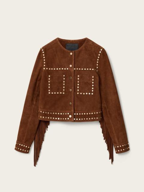 ALLSAINTS ALICE SUEDE STUDDED CROPPED TRUCKER JACKET