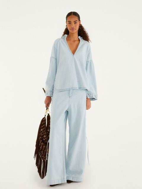 FARM RIO Light Denim Ties Wide-Leg Pants