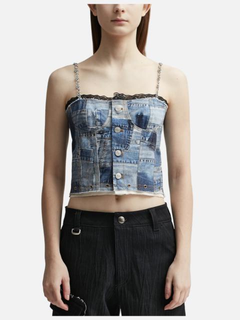 Andersson Bell ALL-DENIM PRINTED BUSTIER TOP