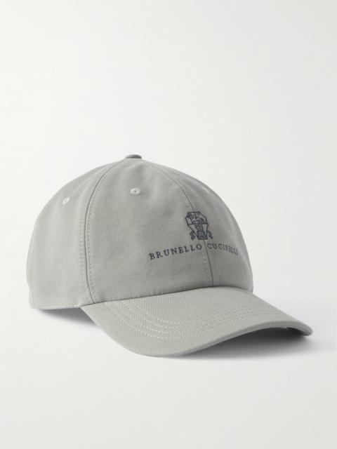 Brunello Cucinelli Logo-Embroidered Leather-Trimmed Cotton-Twill Baseball Cap