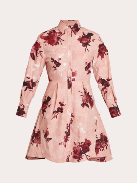 Erdem Pleated Floral Print Cotton Poplin Mini Shirt Dress