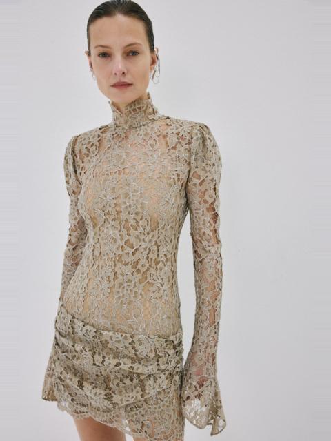 De La Vali AGARTHA MINI DRESS IN TRUFFLE BROWN METALLIC LACE