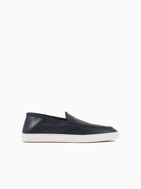 GIORGIO ARMANI Galleria 3 Braided printed leather slip-ons