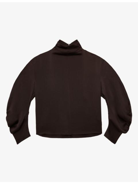 REISS Meena High-Neck Long-Sleeve Silk Shirt