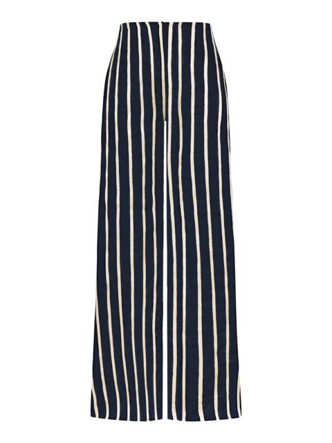 ANDRES OTALORA A Ti Vamos Embroidered Linen-Blend Straight-Leg Pants navy