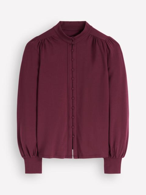BODEN Deep Cuff Half Placket Blouse-Deep Wisteria