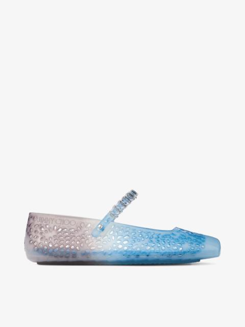 JIMMY CHOO The Jelly Denim Degradé Jelly Ballerina Flats with Crystal Embellishment