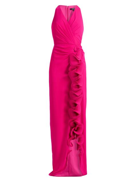 BADGLEY MISCHKA Women's Ruffle-Front Surplice Neck Gown - Magenta