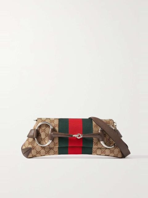 GUCCI Horsebit-embellished webbing-trimmed canvas-jacquard shoulder bag