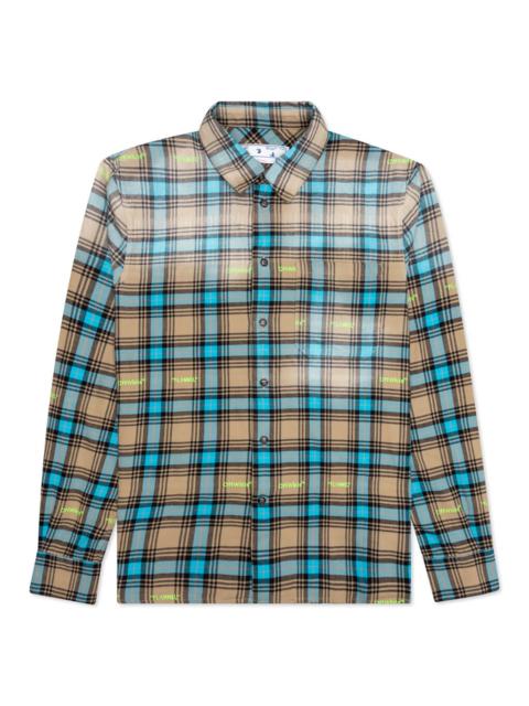 Off-White Helvet Pattern Check Flannel Skate Shirt Camel