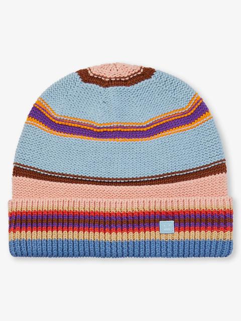 Acne Studios Striped logo-patch cotton-knit beanie