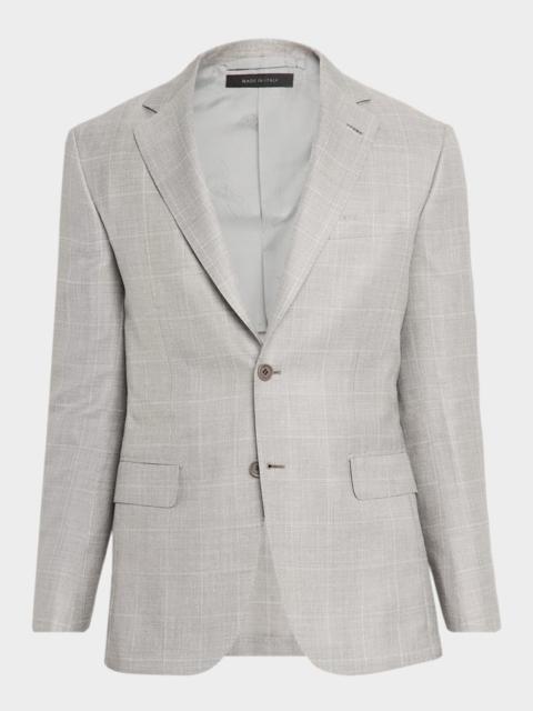 Brioni Men's Wool, Silk and Linen Windowpane Single-Breasted Sport Coat