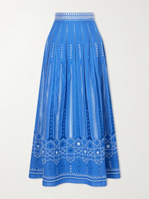 EMPORIO SIRENUSE Camille Embroidered Linen And Cotton-blend Midi Skirt